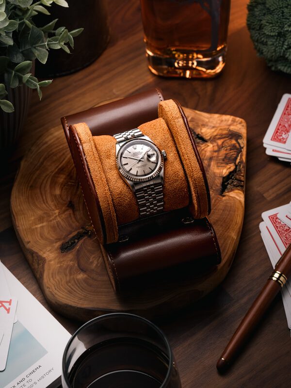 Single Slot Watch Roll Travel Case Brown