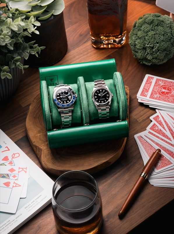 Double Slot Watch Roll Travel Case Green