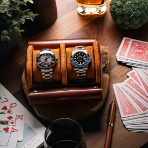 Dark Brown Double Slot Watch Roll Travel Case
