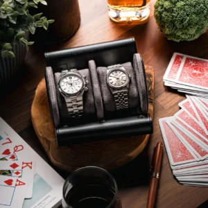 Black Double Slot Watch Roll Travel Case