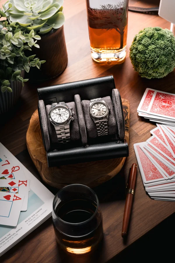 Black Double Slot Watch Roll Travel Case