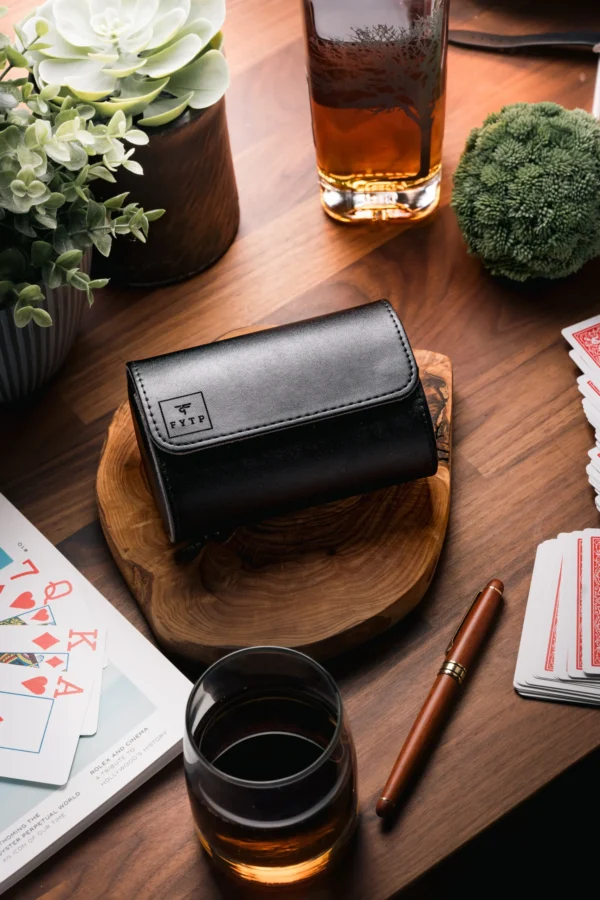 Black Double Slot Watch Roll Travel Case - Image 2