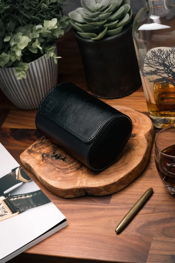 Black Double Slot Watch Roll Travel Case - Image 3