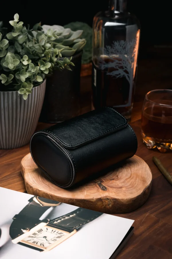 Black Double Slot Watch Roll Travel Case - Image 4