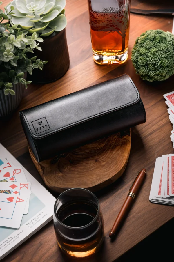 Black Triple Slot Watch Roll Travel Case - Image 2