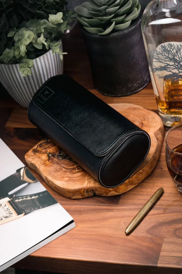 Black Triple Slot Watch Roll Travel Case - Image 3