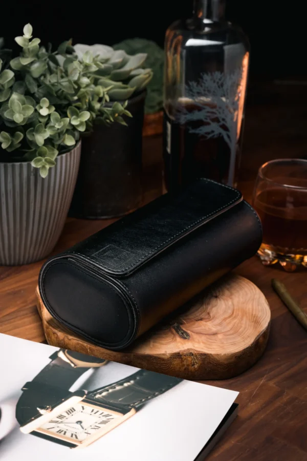 Black Triple Slot Watch Roll Travel Case - Image 4