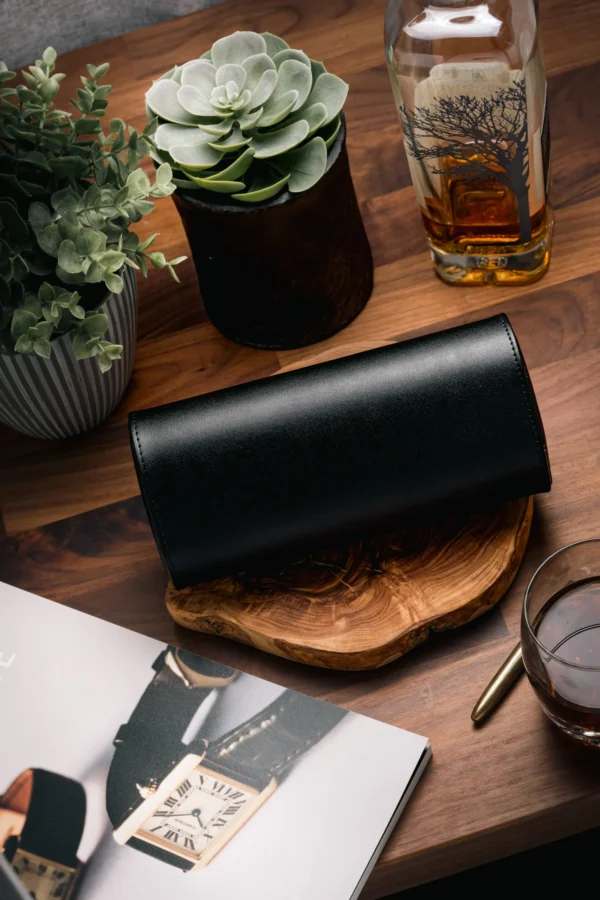 Black Triple Slot Watch Roll Travel Case - Image 6