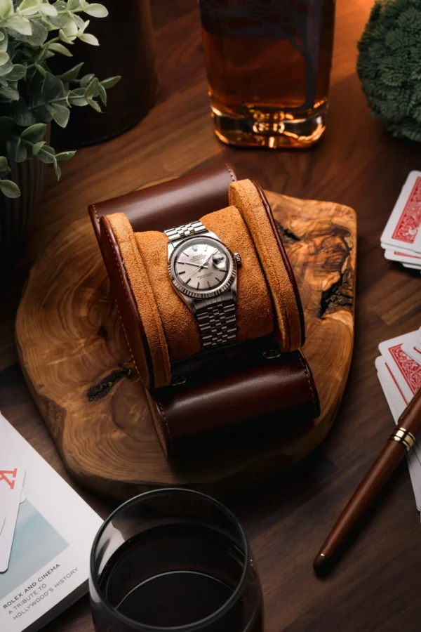 Dark Brown Single Slot Watch Rolls Travel Case
