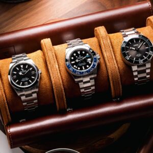 Dark Brown Triple Slot Watch Roll Travel Case