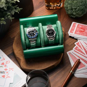 Green Double Slot Watch Roll Travel Case