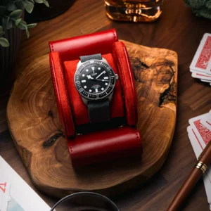 Red Single Slot Watch Rolls Travel Case